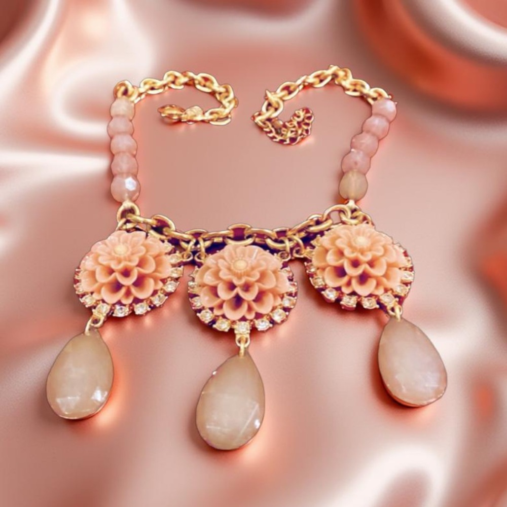 Lia Sophia Statement Necklace in Gold Tone Pink, Lavender & Rhinestones NWOT